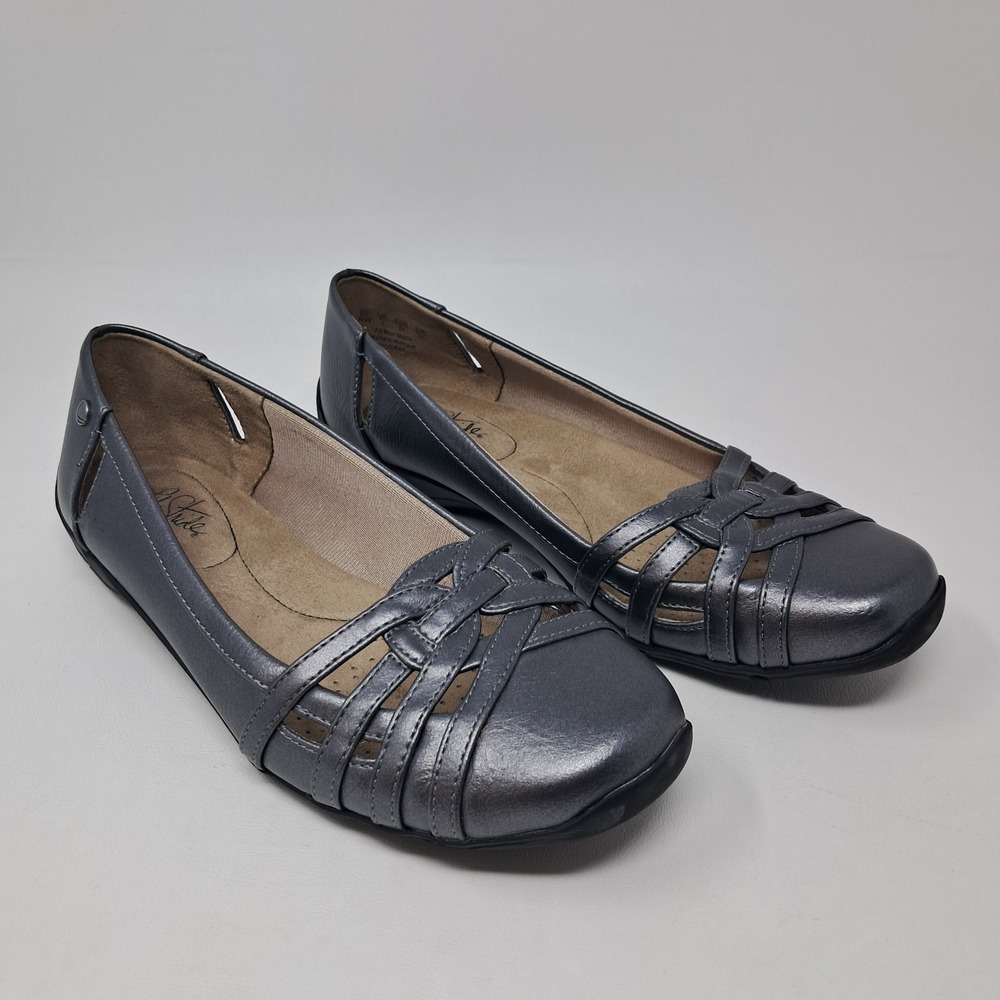 LifeStride Diverse Flats Pewter Metallic Grey Woven Slip On Shoes Womens 8W Wide